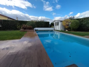 Chantier - Saint Romain de Jalionas - piscine 7-50 x 3-50m Fond plat 1-50m banquette - renovation terrasse maison